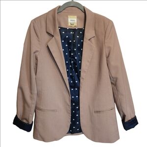 FOSSIL HEART LINED TAN BLAZER OPEN FRONT POCKETS SIZE SMALL LIKE NEW